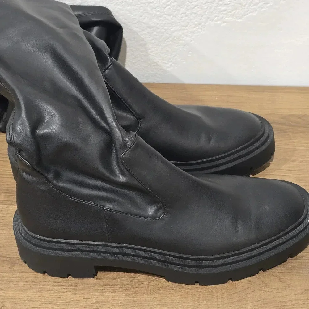 Zara Over The knee 3008/611 Lug Sole Boots Size‎ 40 US 9 Black